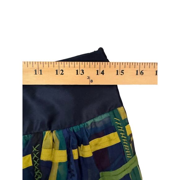 Peter Nygard Blue Green Yellow Patchwork Silk A-Line Skirt Size 6 Artsy Unique - Picture 8 of 10